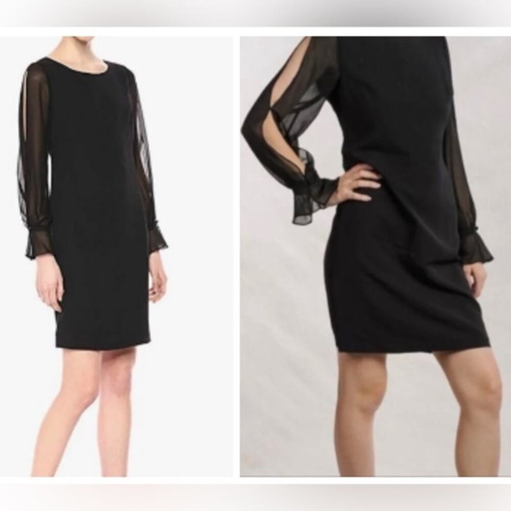Karl Lagerfeld Sheer-Sleeve Dress Womens Size 8 Black Chiffon Crepe Going Out
